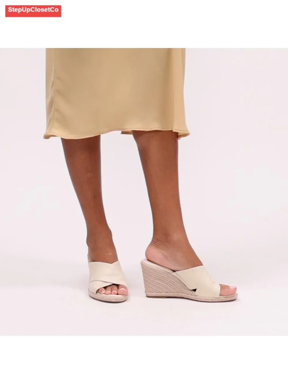 Espadrille Wedge Sandals - Suede X-Strap Slip On Woven Heels